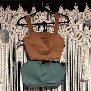 PINK Victoria's Secret Brown and Green Lace Bralettes with underwire and cups
